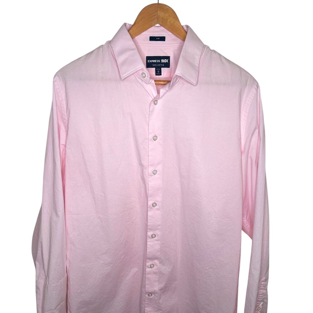 Express 1MX Men's Slim Fit Dress Shirt – Light Pink – Size Small
